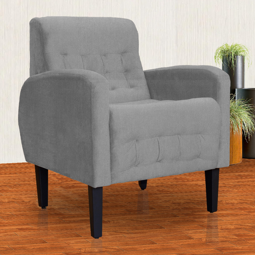 Poltrona Decorativa Luiza Para Sala Suede Cinza - DS Estofados