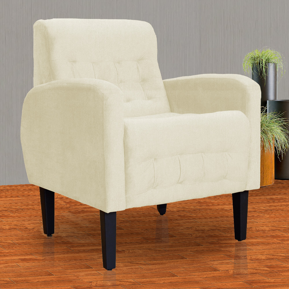 Poltrona Decorativa Luiza Para Sala Suede Marfim - DS Estofados