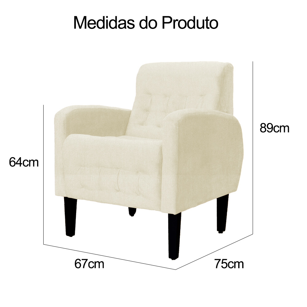 Poltrona Decorativa Luiza Para Sala Suede Marfim - DS Estofados