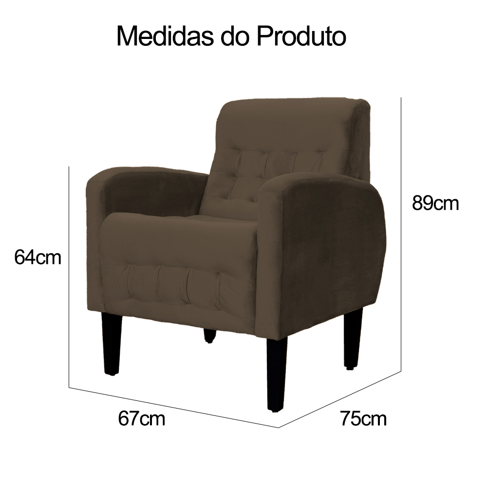 Poltrona Decorativa Luiza Para Sala de Tv Veludo Marrom - DS Estofados