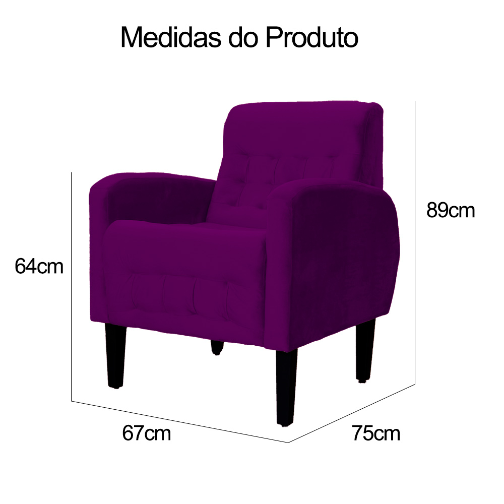 Poltrona Decorativa Luiza Para Sala de Tv Veludo Roxo - DS Estofados