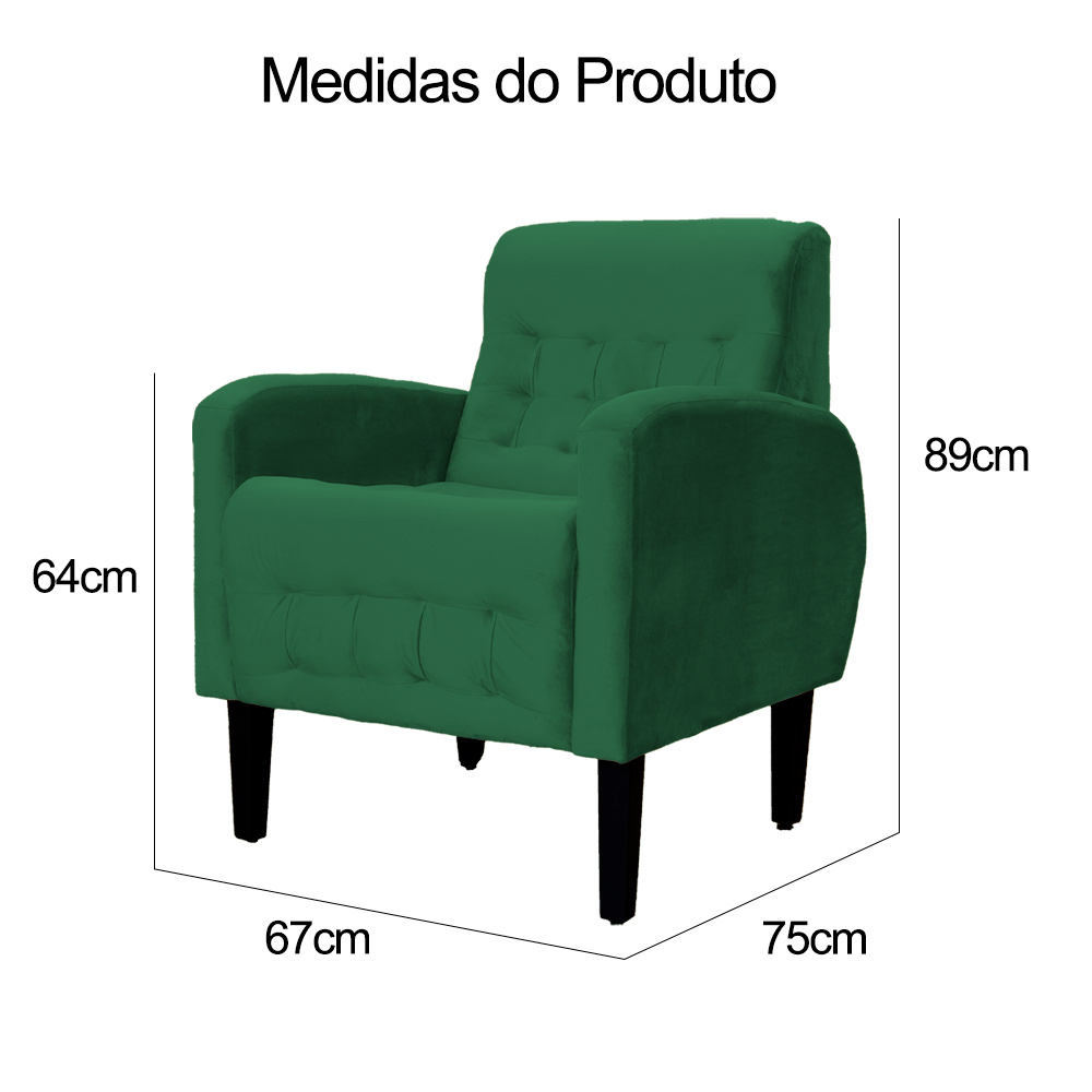 Poltrona Decorativa Luiza Para Sala de Tv Veludo Verde - DS Estofados