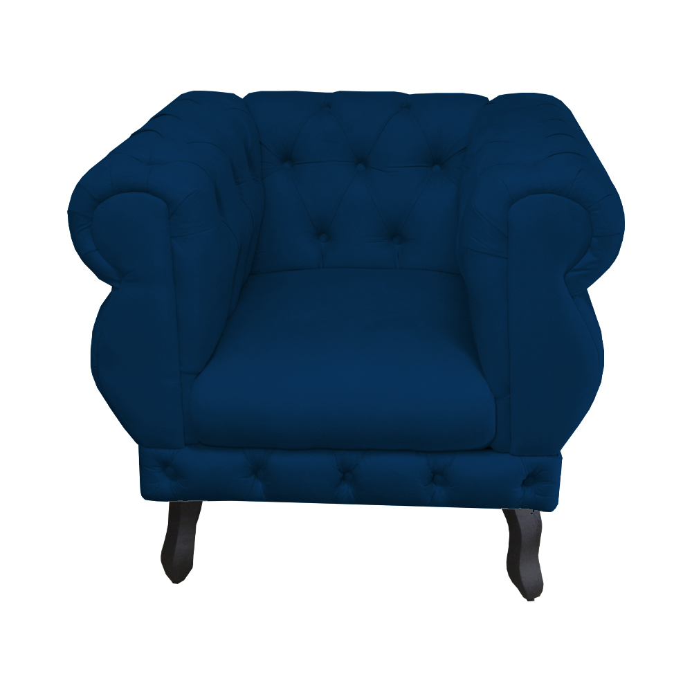 Poltrona Decorativa Maya Pés Luis XV Suede Azul Marinho - DS Estofados