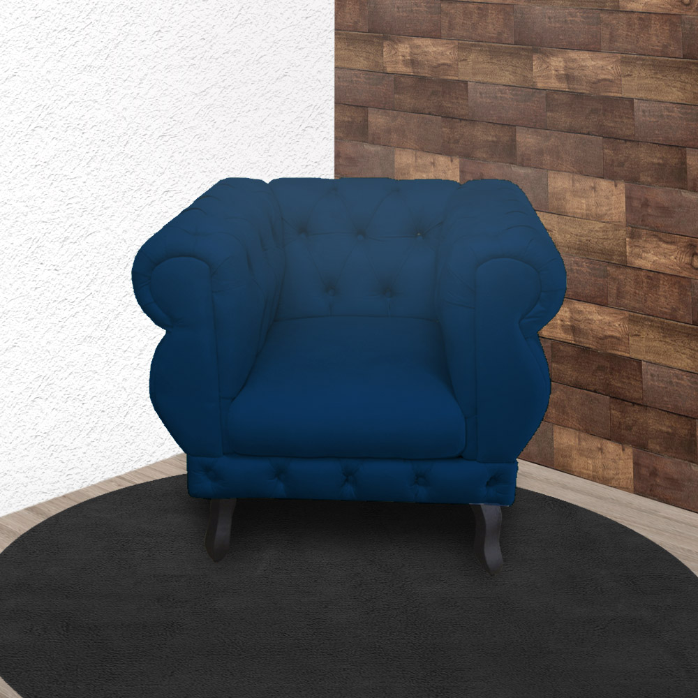 Poltrona Decorativa Maya Pés Luis XV Suede Azul Marinho - DS Estofados