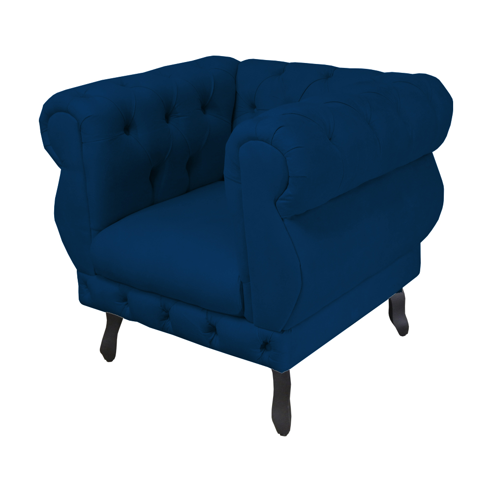 Poltrona Decorativa Maya Pés Luis XV Suede Azul Marinho - DS Estofados