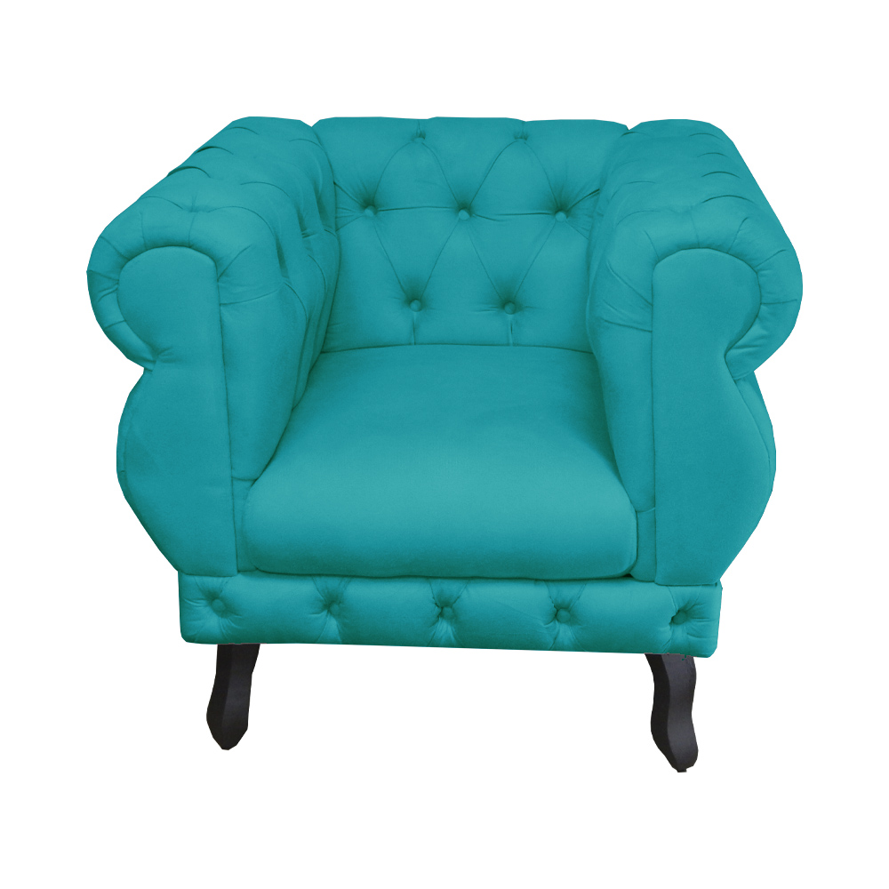 Poltrona Decorativa Maya Pés Luis XV Suede Azul Turquesa  - DS Estofados