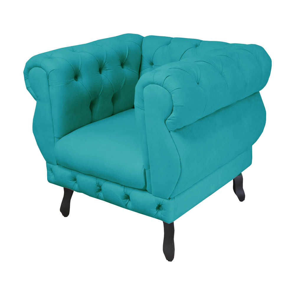 Poltrona Decorativa Maya Pés Luis XV Suede Azul Turquesa  - DS Estofados