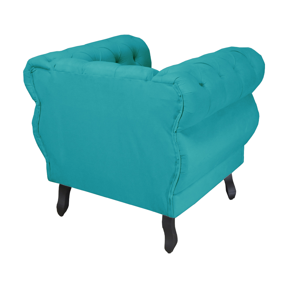 Poltrona Decorativa Maya Pés Luis XV Suede Azul Turquesa  - DS Estofados