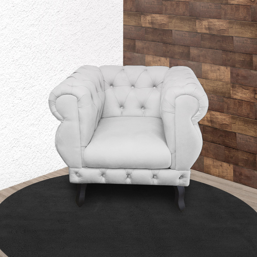 Poltrona Decorativa Maya Pés Luis XV Suede Branco - DS Estofados