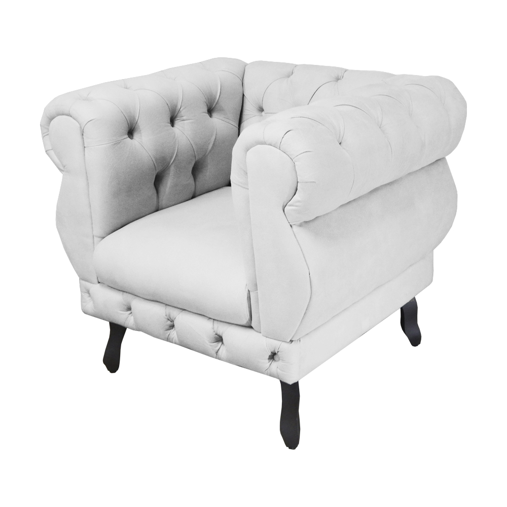 Poltrona Decorativa Maya Pés Luis XV Suede Branco - DS Estofados