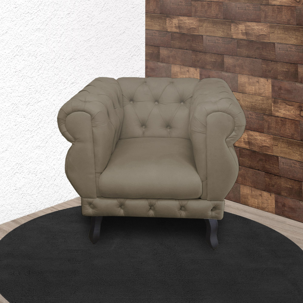 Poltrona Decorativa Maya Pés Luis XV Suede Capuccino - DS Estofados