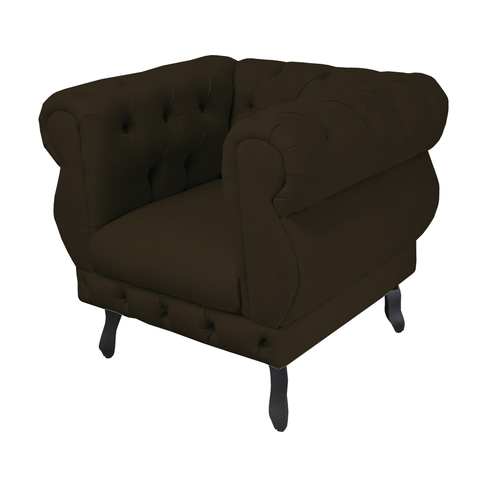 Poltrona Decorativa Maya Pés Luis XV Suede Marrom - DS Estofados
