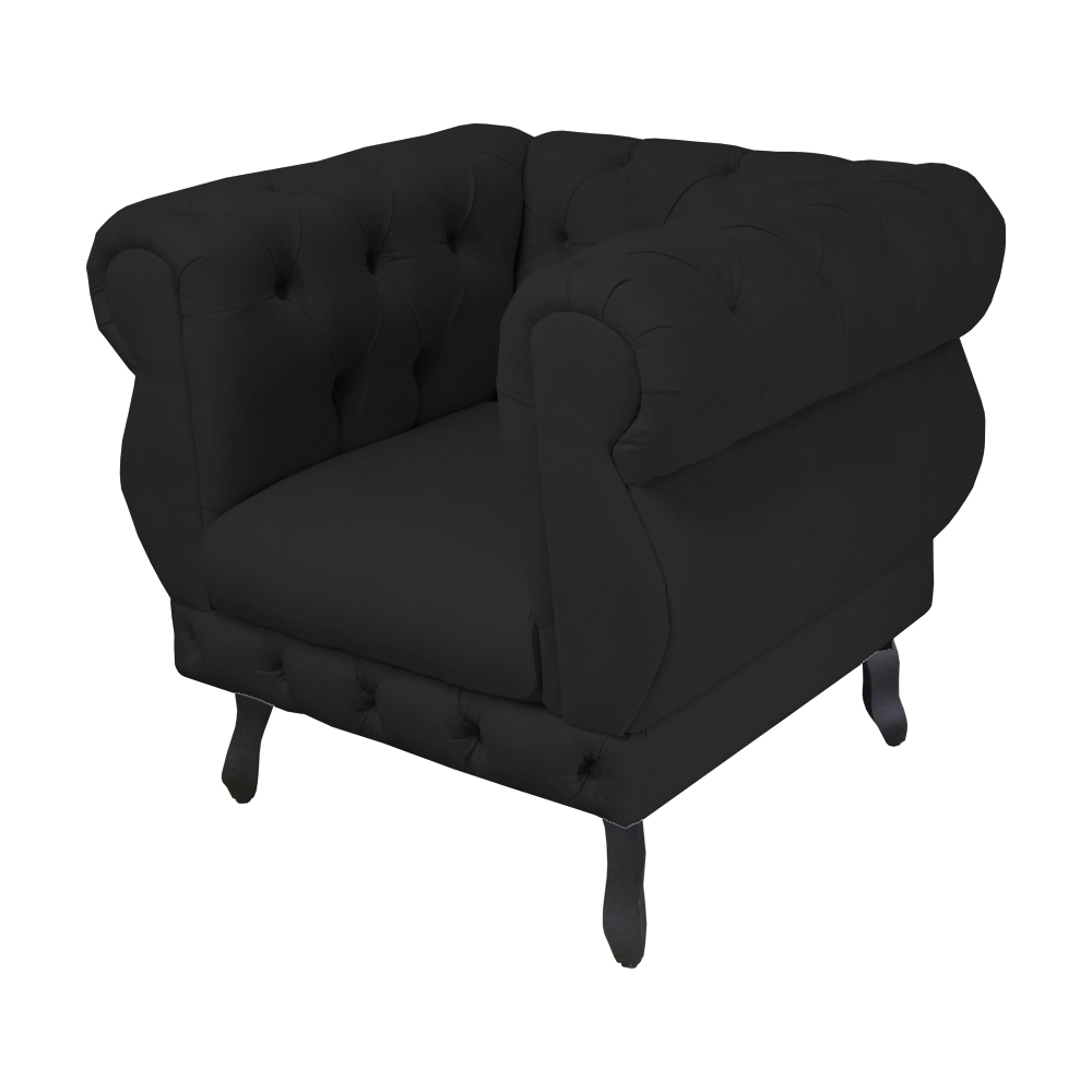 Poltrona Decorativa Maya Pés Luis XV Suede Preto - DS Estofados