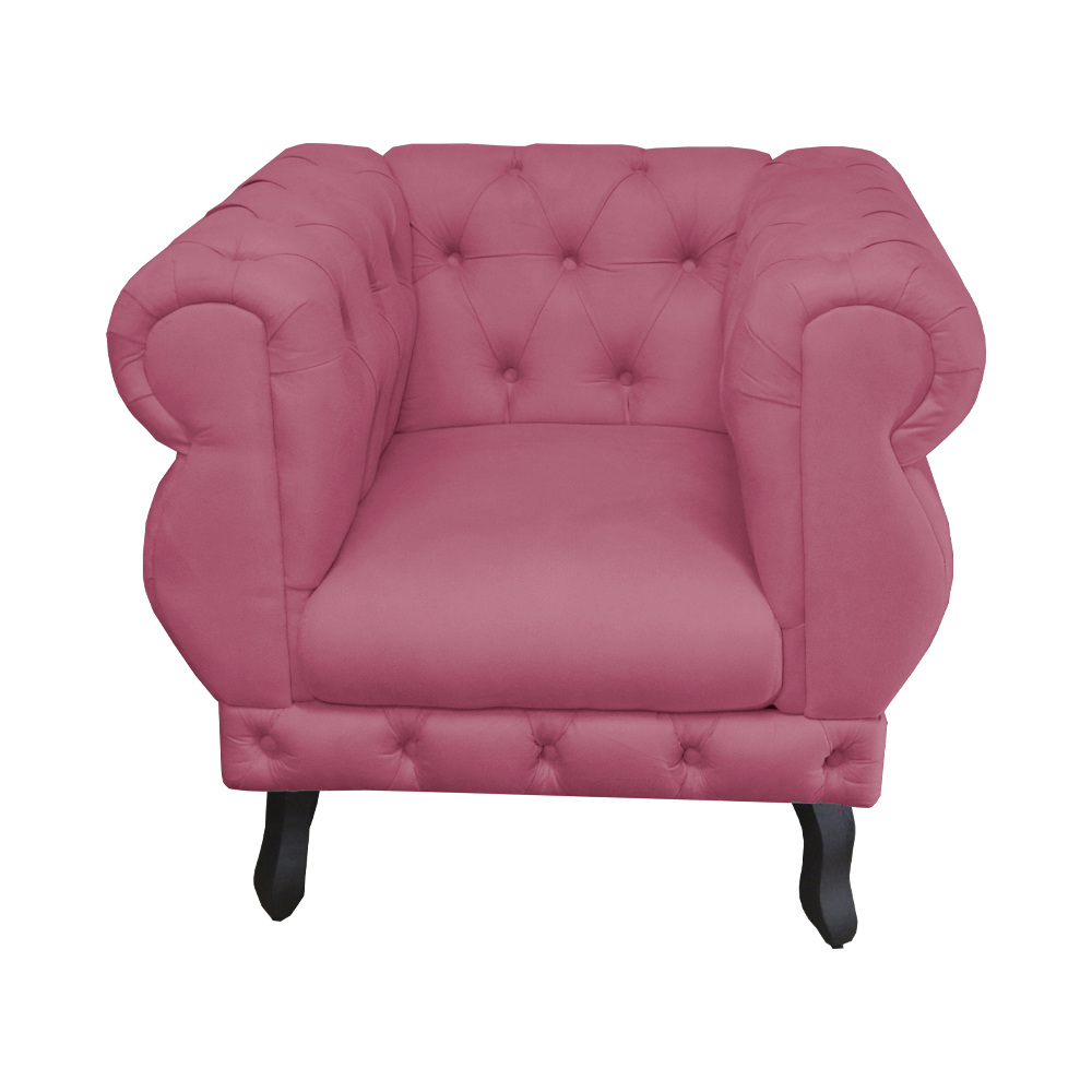 Poltrona Decorativa Maya Pés Luis XV Suede Rosa - DS Estofados