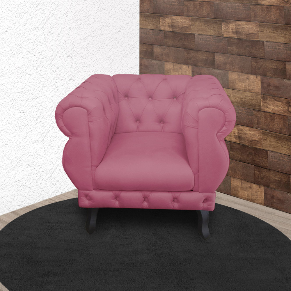 Poltrona Decorativa Maya Pés Luis XV Suede Rosa - DS Estofados