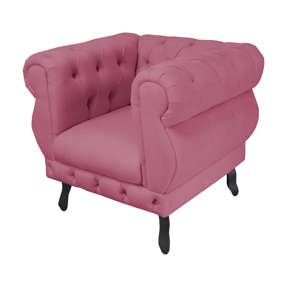Poltrona Decorativa Maya Pés Luis XV Suede Rosa - DS Estofados