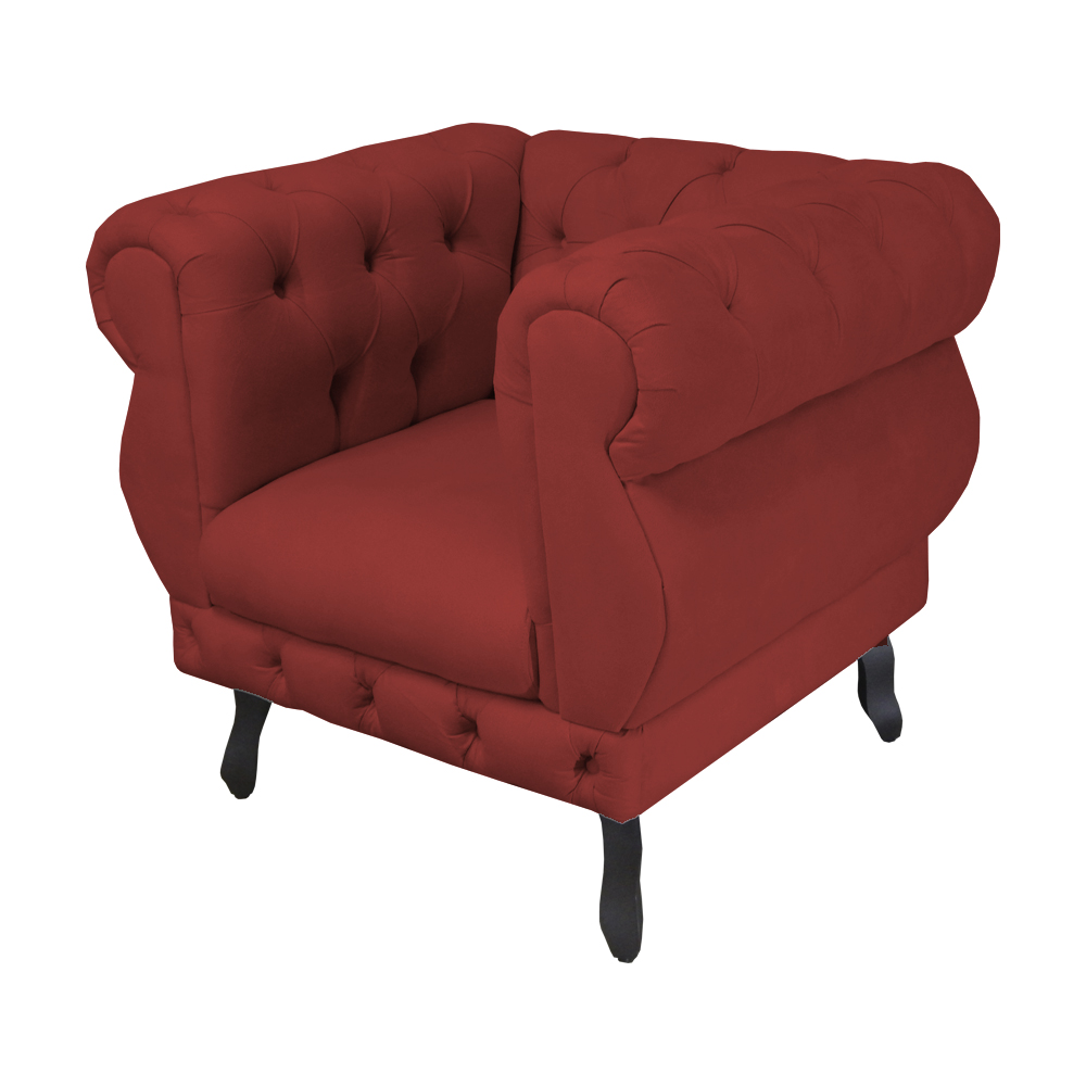 Poltrona Decorativa Maya Pés Luis XV Suede Vermelho - DS Estofados