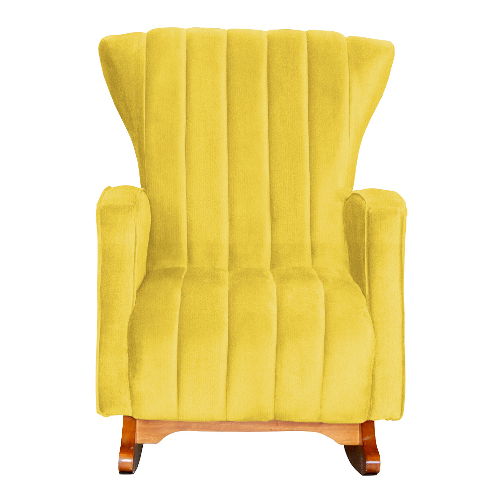 Poltrona Decorativa Melinda Pés Balanço Suede Amarelo