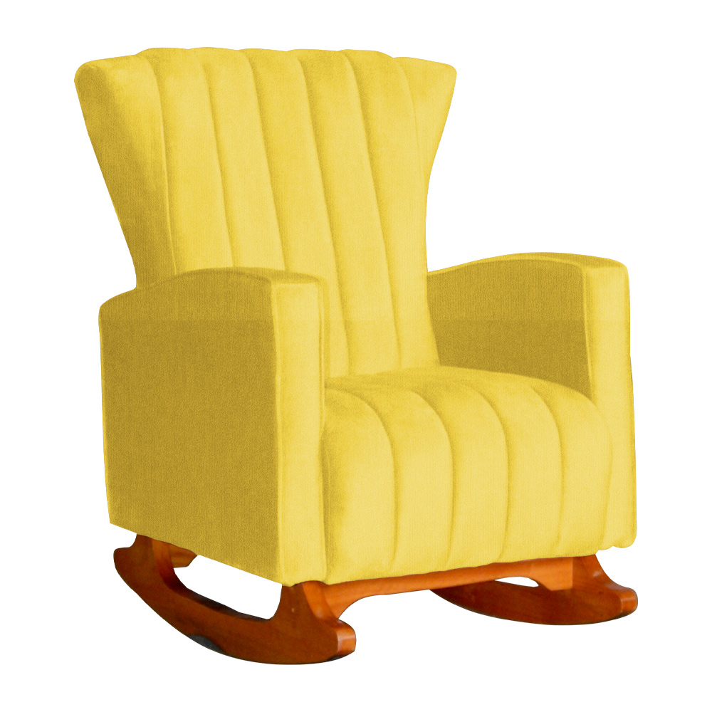 Poltrona Decorativa Melinda Pés Balanço Suede Amarelo