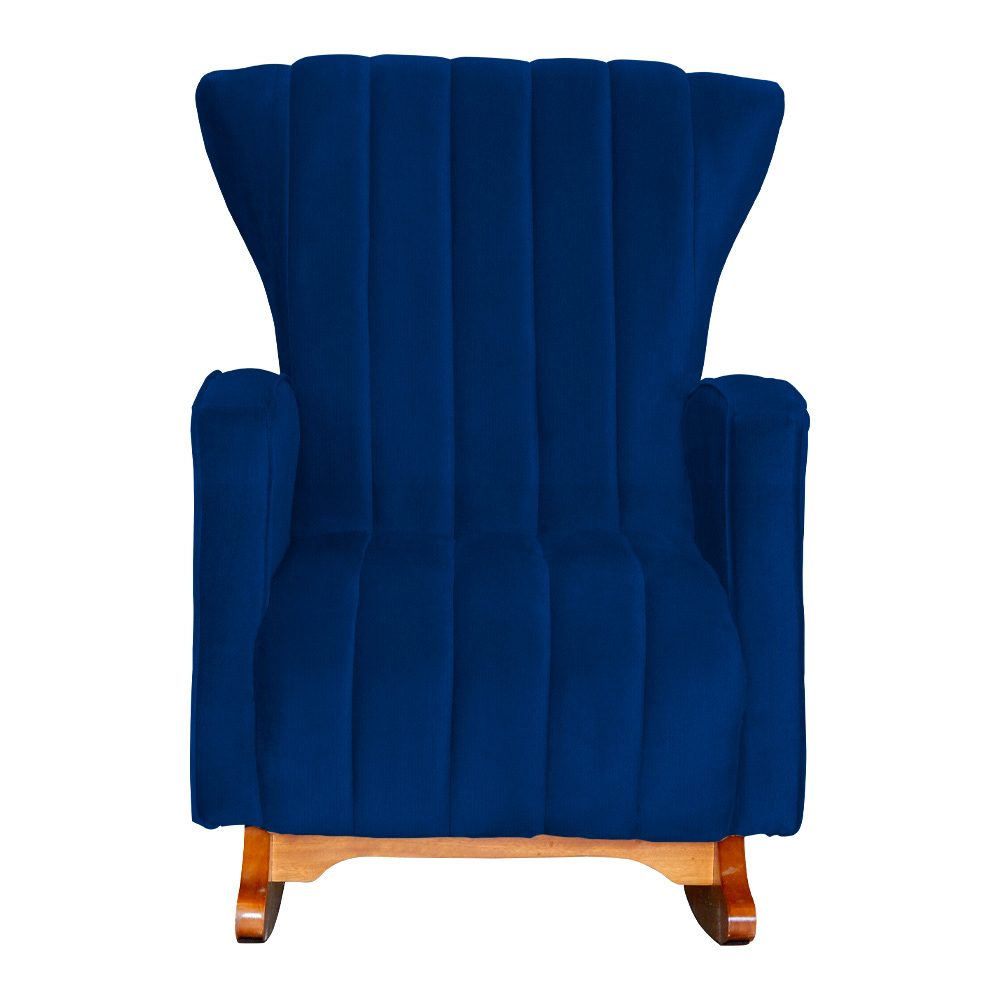 Poltrona Decorativa Melinda Pés Balanço Suede Azul Marinho
