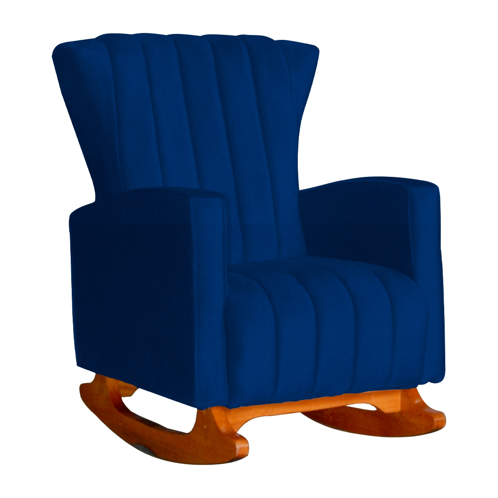 Poltrona Decorativa Melinda Pés Balanço Suede Azul Marinho