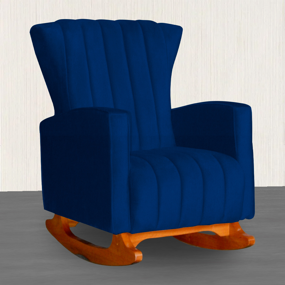 Poltrona Decorativa Melinda Pés Balanço Suede Azul Marinho