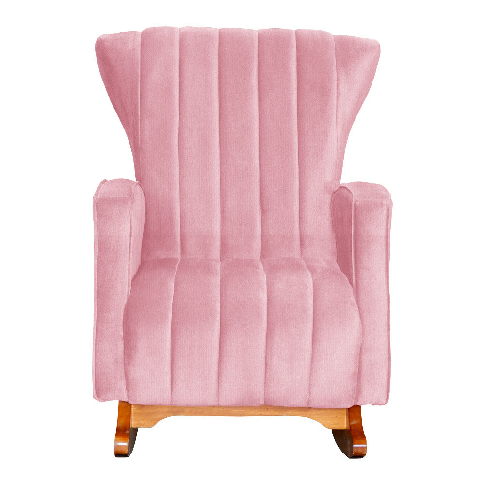Poltrona Decorativa Melinda Pés Balanço Suede Rosa