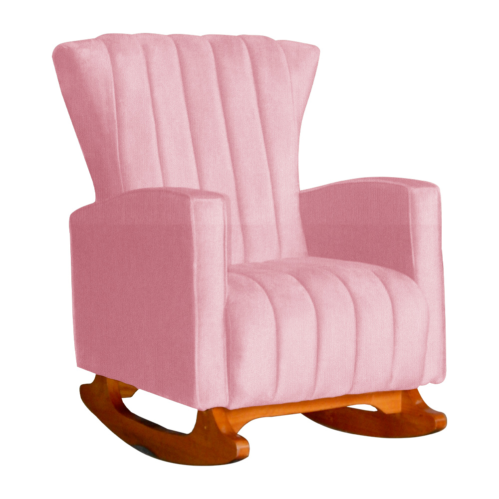 Poltrona Decorativa Melinda Pés Balanço Suede Rosa