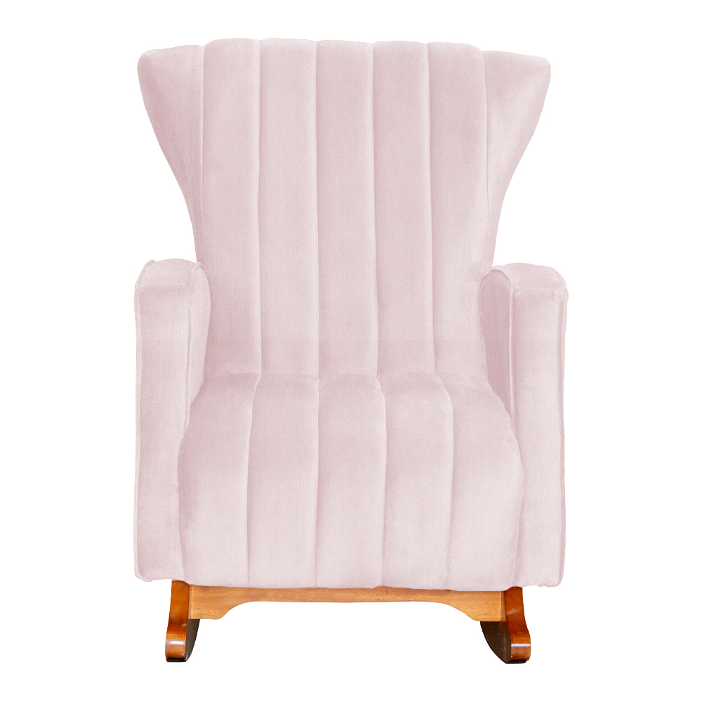 Poltrona Decorativa Melinda Pés Balanço Suede Rosa