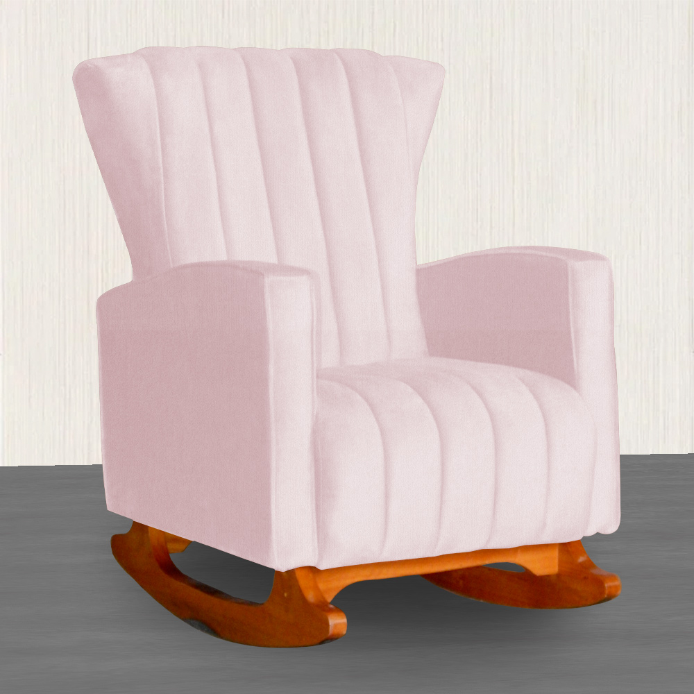 Poltrona Decorativa Melinda Pés Balanço Suede Rosa