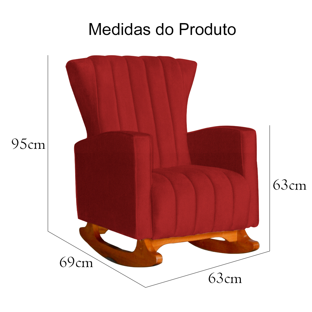 Poltrona Decorativa Melinda Pés Balanço Suede Vermelho