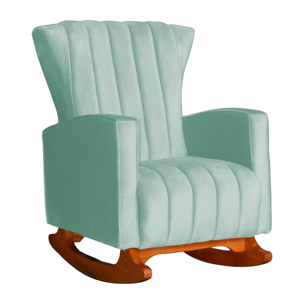 Poltrona Decorativa Melinda Pés Balanço Veludo Acqua