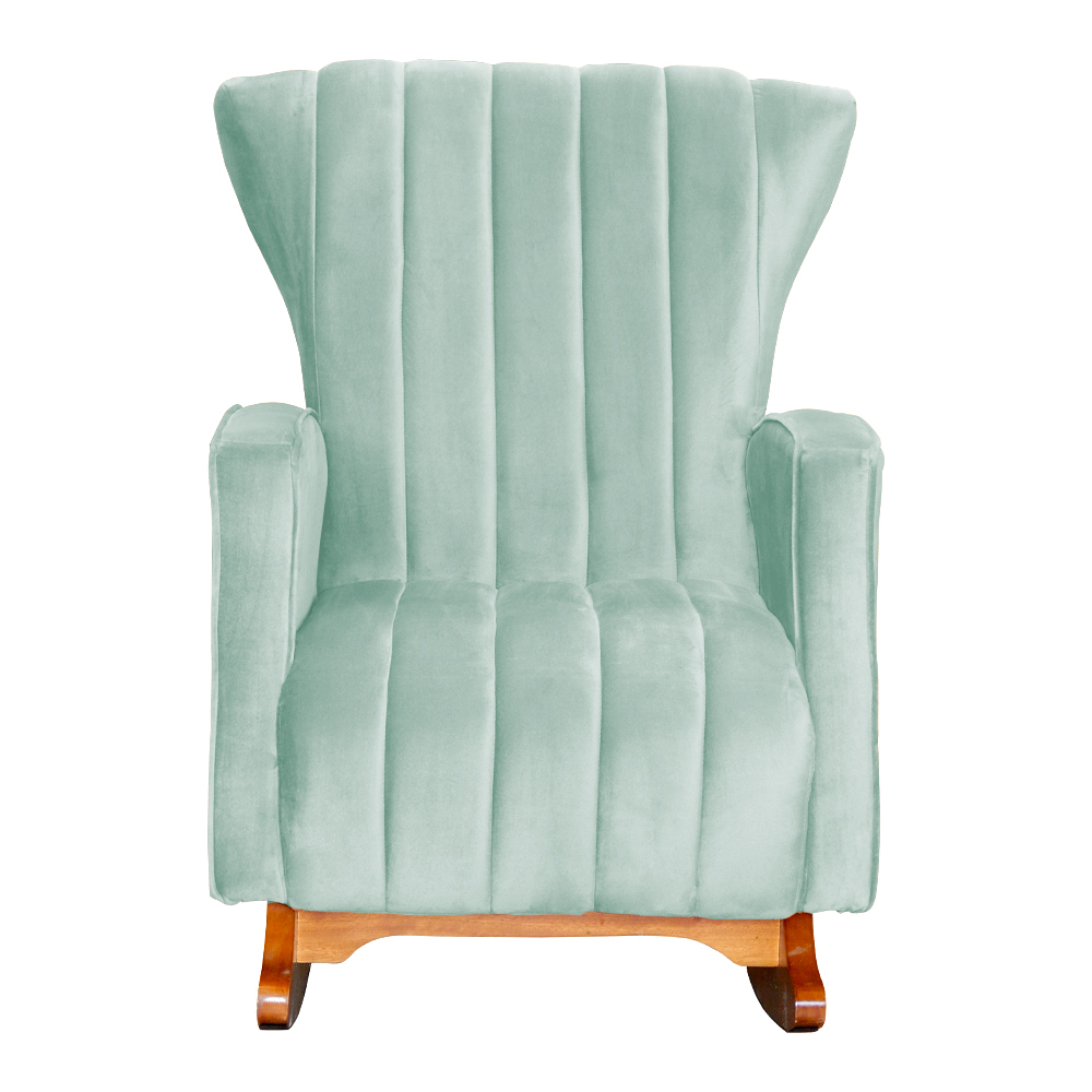 Poltrona Decorativa Melinda Pés Balanço Veludo Acqua