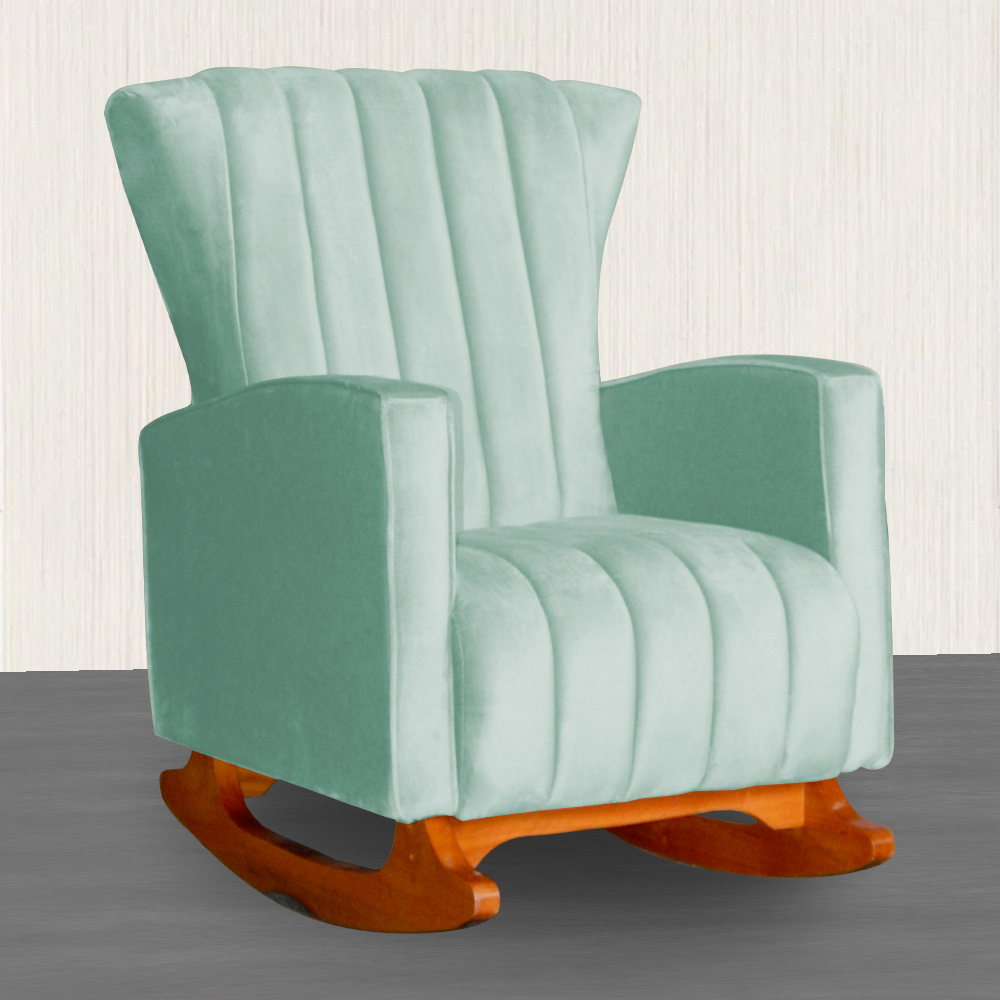 Poltrona Decorativa Melinda Pés Balanço Veludo Acqua