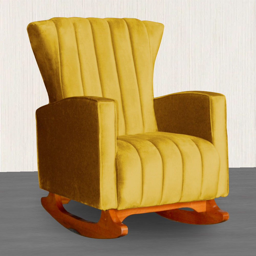 Poltrona Decorativa Melinda Pés Balanço Veludo Amarelo