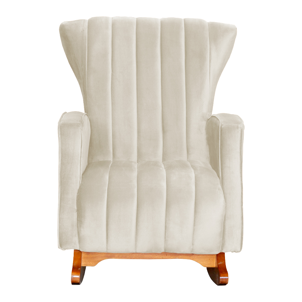 Poltrona Decorativa Melinda Pés Balanço Veludo Bege