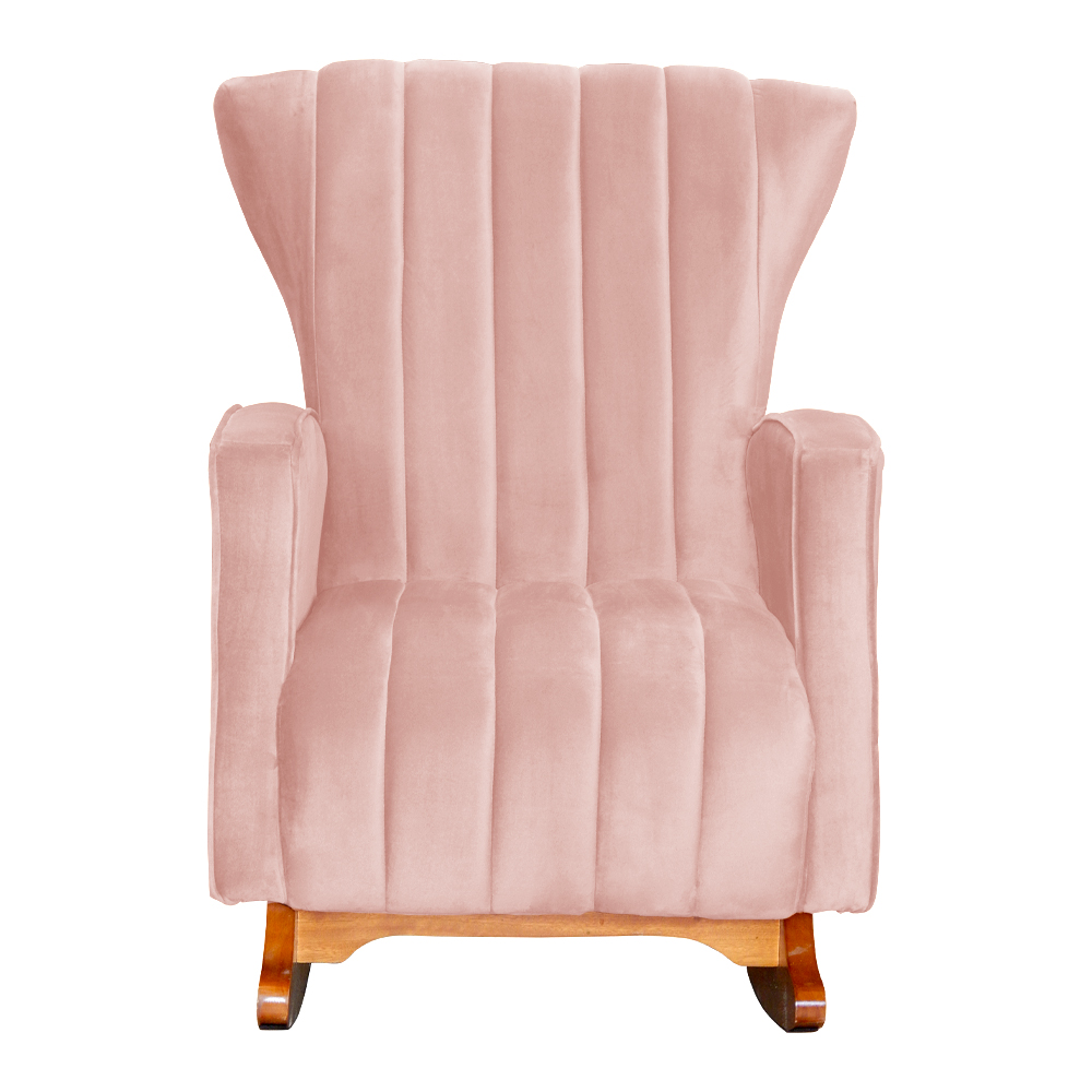 Poltrona Decorativa Melinda Pés Balanço Veludo Rosa
