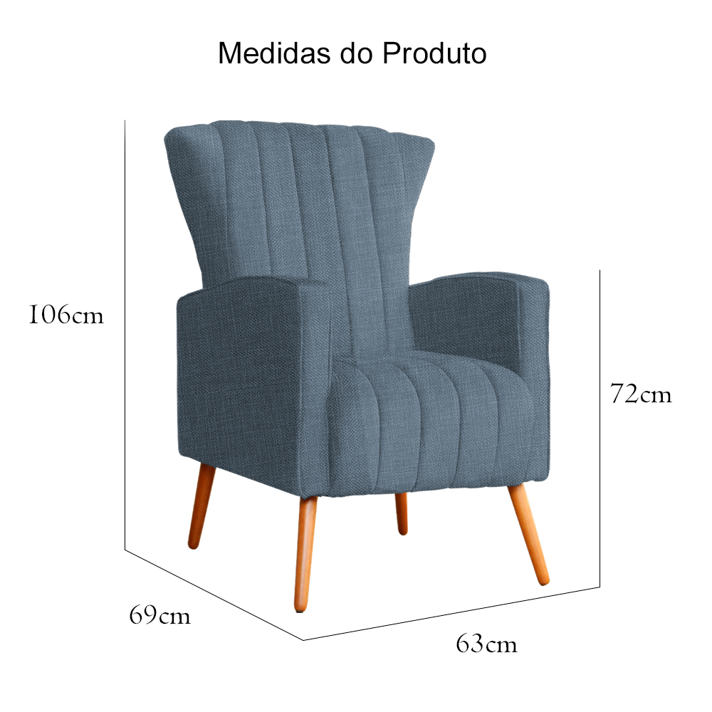 Poltrona Decorativa Melinda Pés Palito Linho Azul