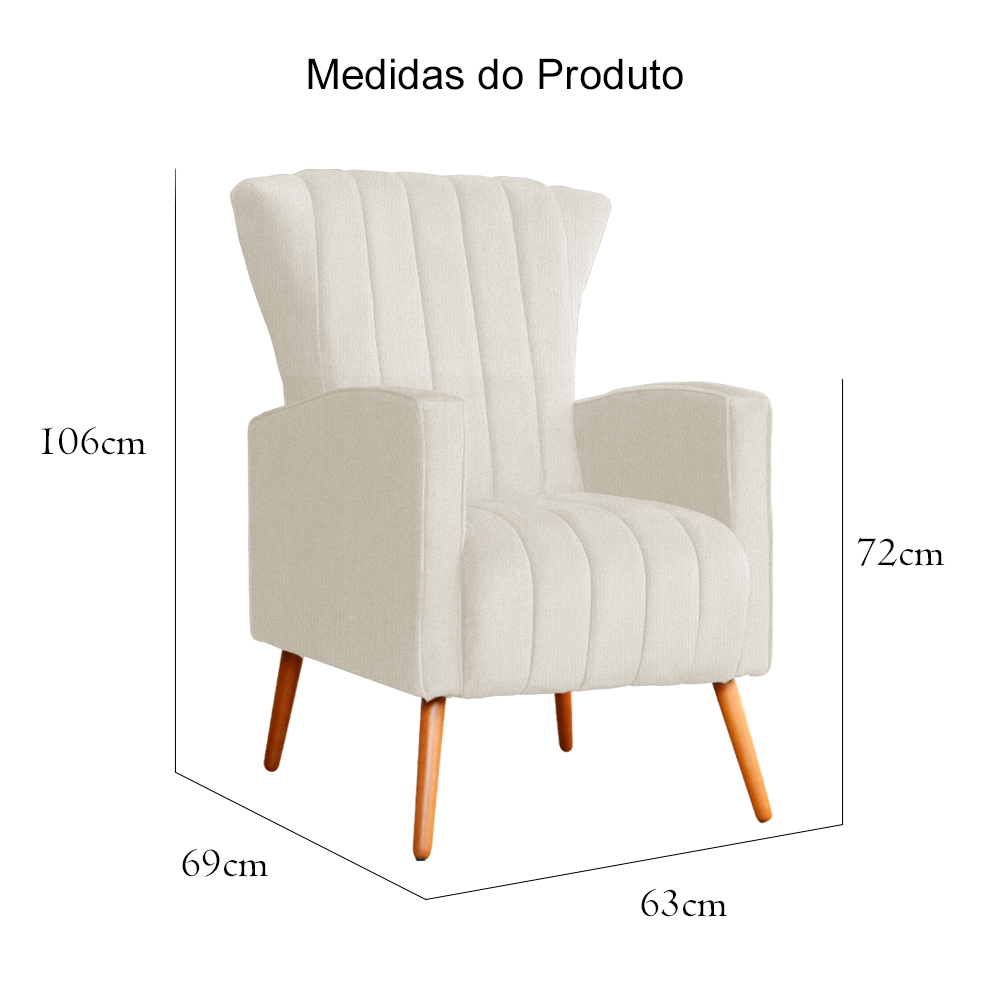 Poltrona Decorativa Melinda Pés Palito Linho Bege