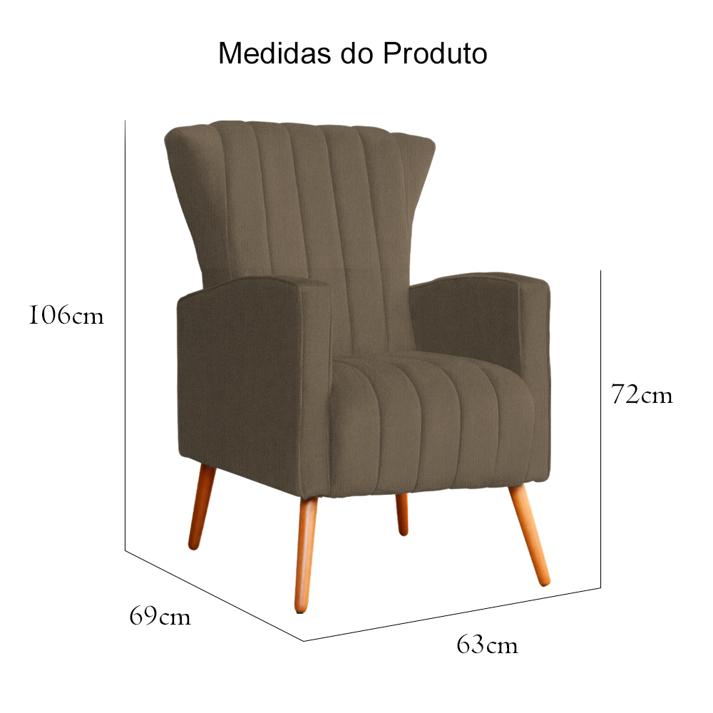 Poltrona Decorativa Melinda Pés Palito Linho Marrom Claro