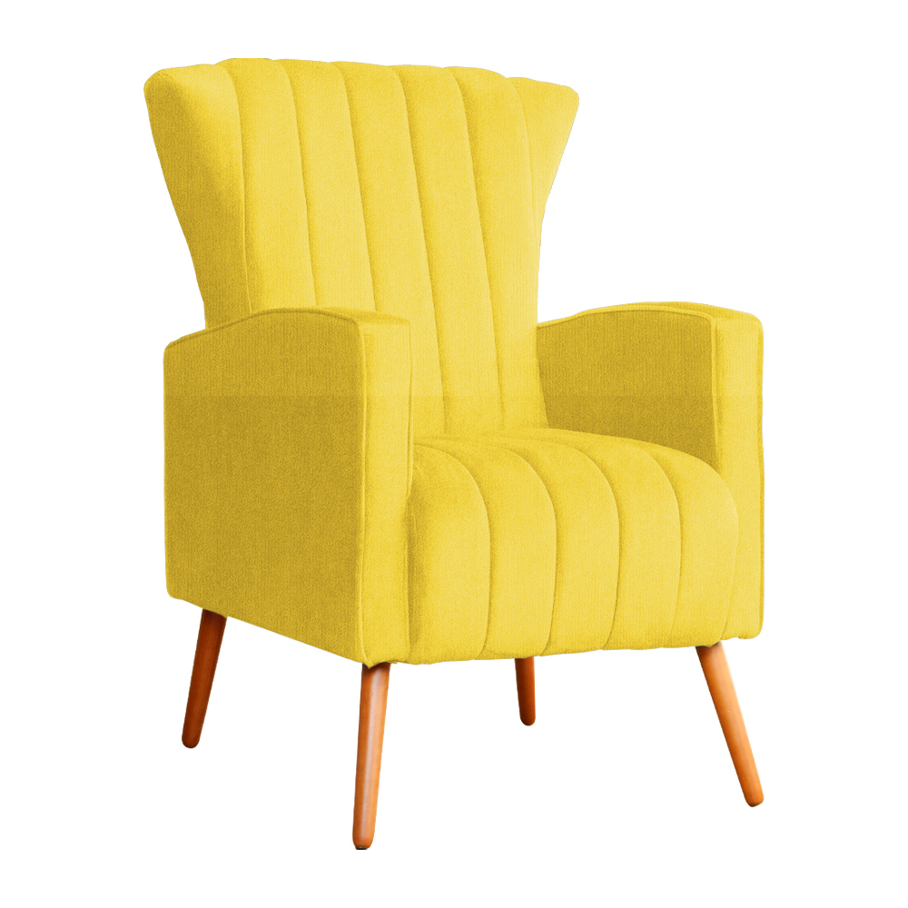 Poltrona Decorativa Melinda Pés Palito Suede Amarelo