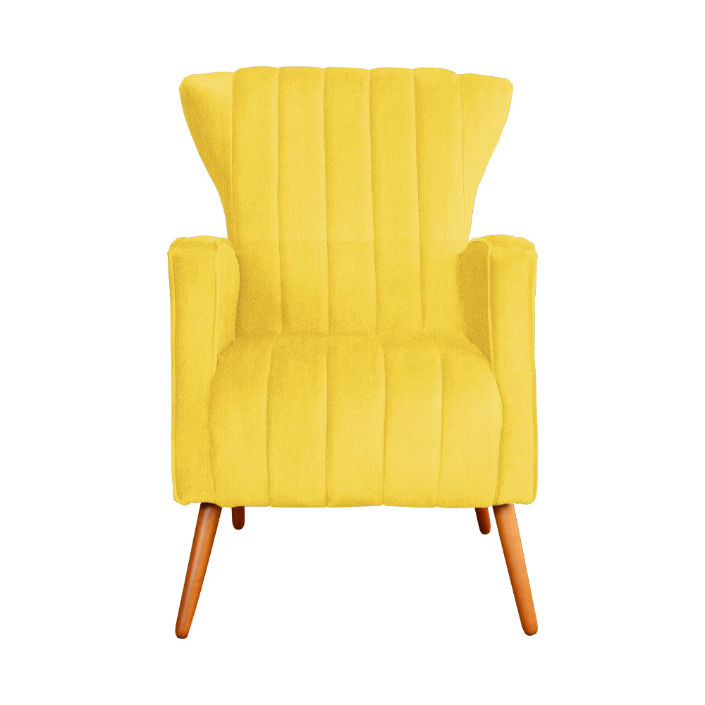 Poltrona Decorativa Melinda Pés Palito Suede Amarelo