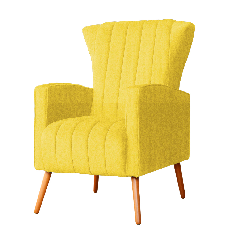Poltrona Decorativa Melinda Pés Palito Suede Amarelo