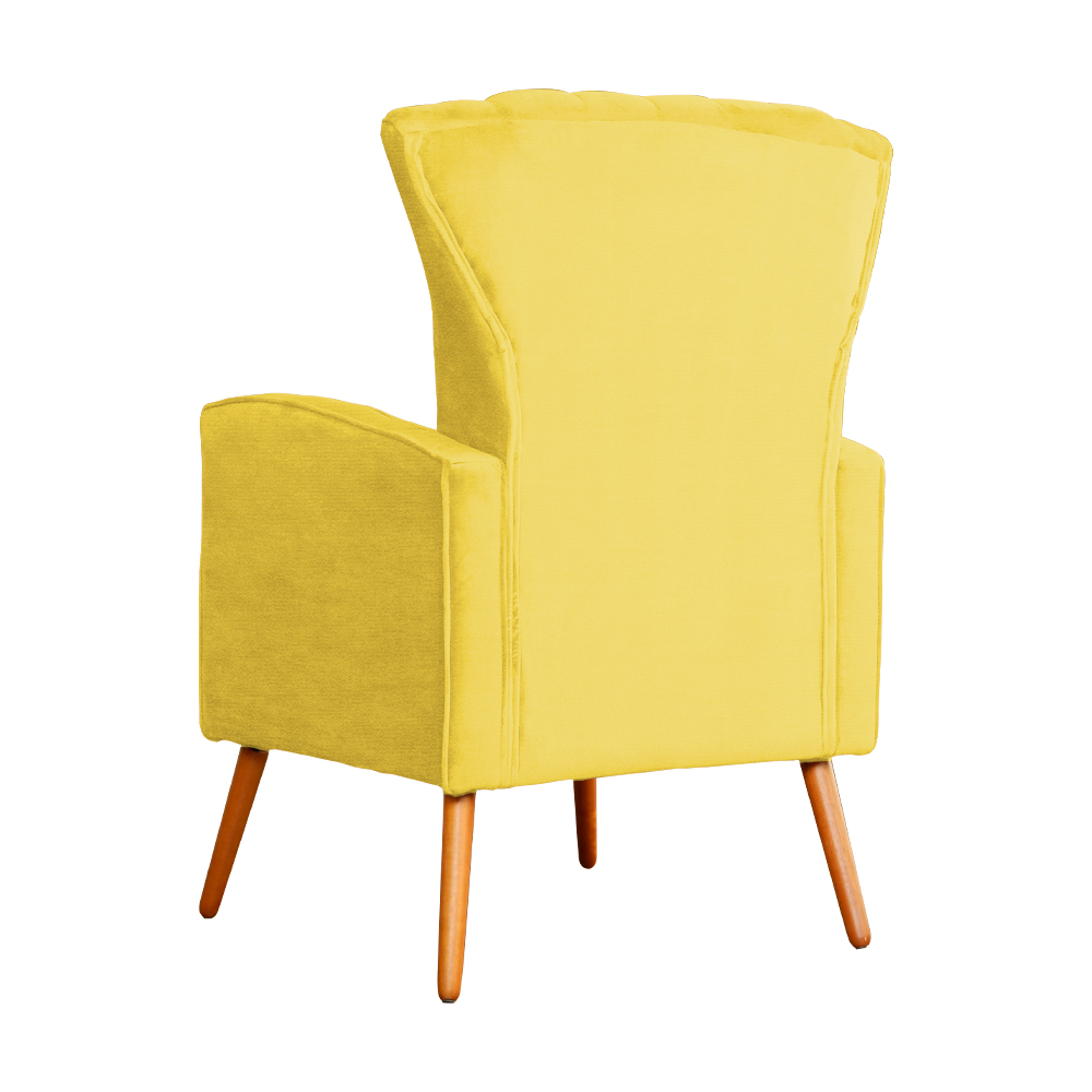 Poltrona Decorativa Melinda Pés Palito Suede Amarelo