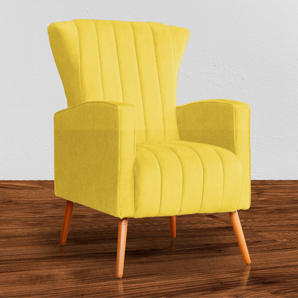 Poltrona Decorativa Melinda Pés Palito Suede Amarelo