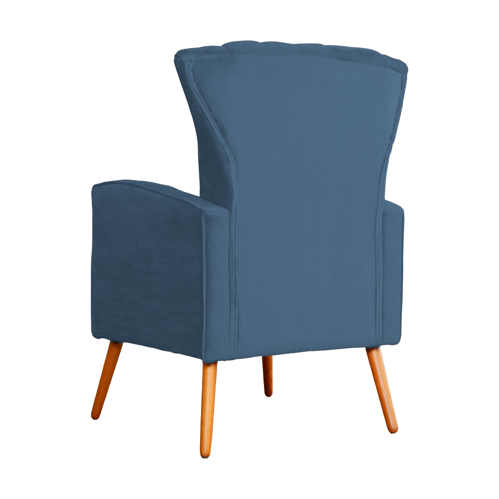 Poltrona Decorativa Melinda Pés Palito Suede Azul