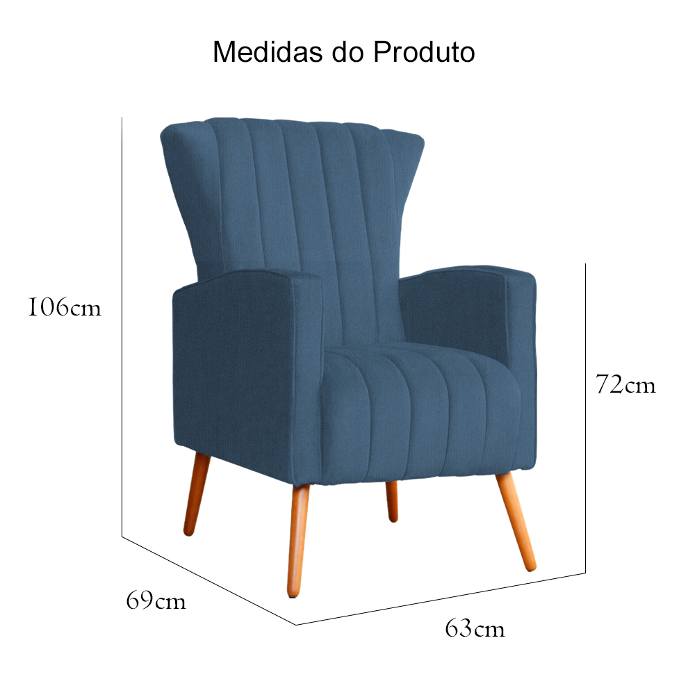 Poltrona Decorativa Melinda Pés Palito Suede Azul