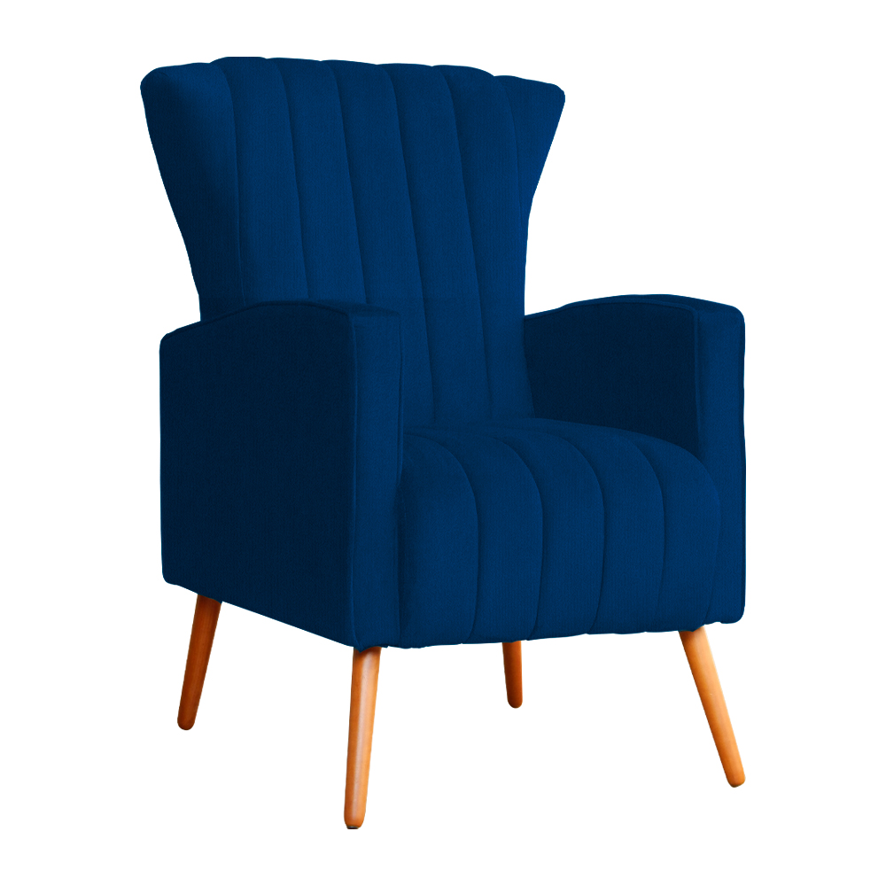 Poltrona Decorativa Melinda Pés Palito Suede Azul Marinho