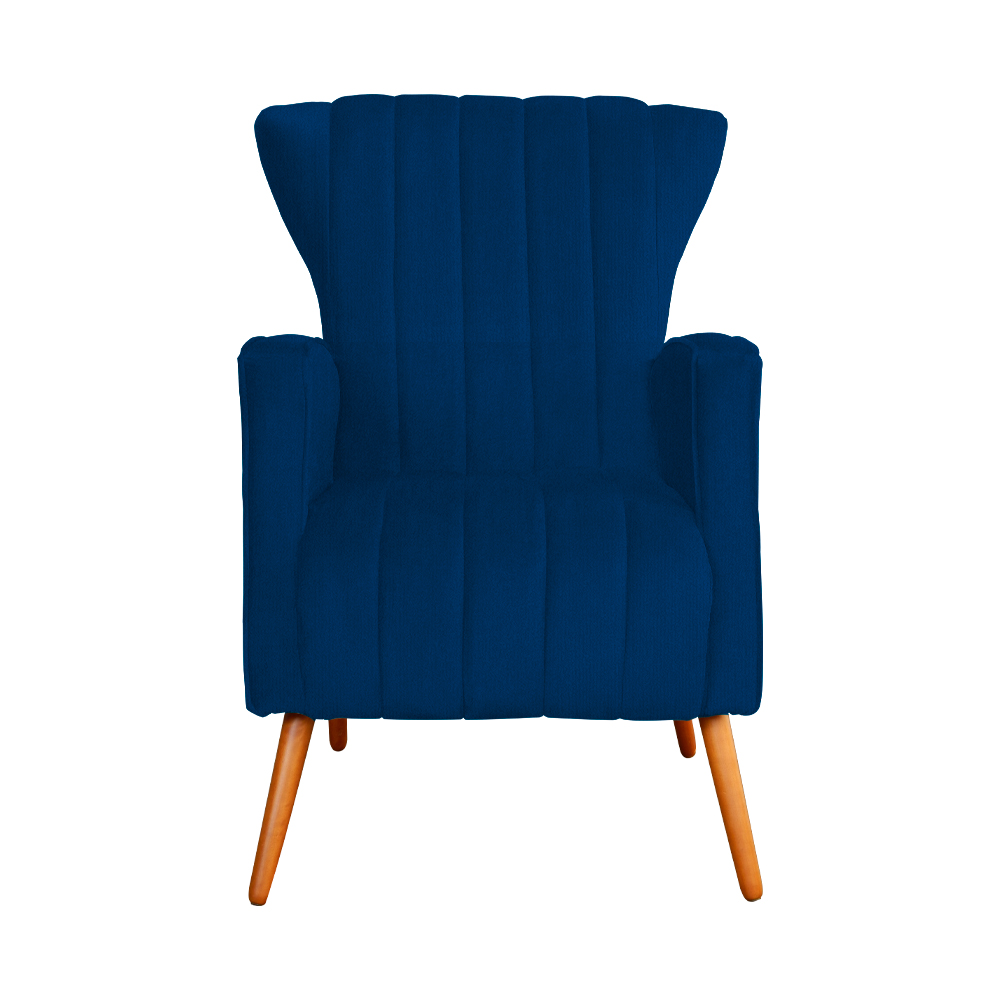 Poltrona Decorativa Melinda Pés Palito Suede Azul Marinho
