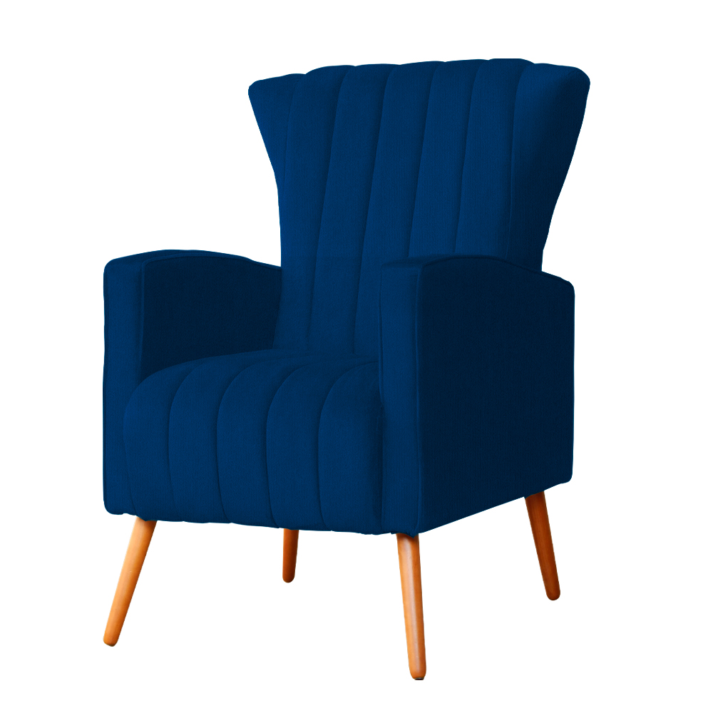Poltrona Decorativa Melinda Pés Palito Suede Azul Marinho